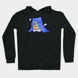 Cute Cat Playing Phone In Blanket Cartoon Hoodie